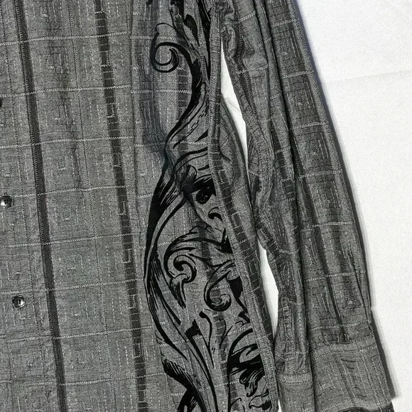 191 Unlimited Graphic striped square Button Down shirt XXL Gray Black - Picture 2 of 7